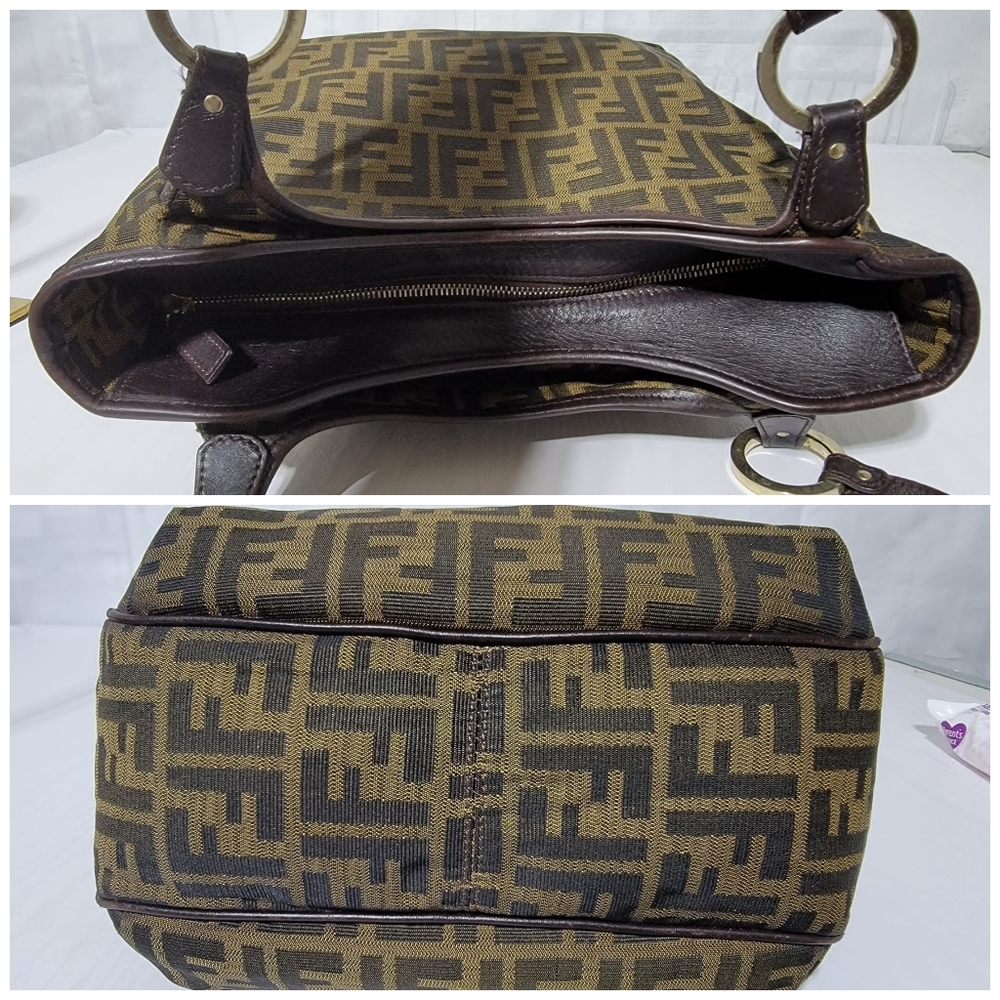 Fendi Tobacco Zucca Chef Moro Canvas And Leather Tote Bag - Picture 11 of 13